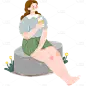 手绘人物插画-喝奶茶的女孩