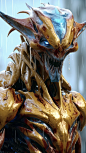 professional scifi fantasy illustration of a gloss shine metallic gold, blue, silver hydrosplatter hydro drip paint hybrid creature masterpiece, ultra-quality, ultra-detailed,