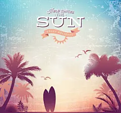 冲浪板和椰子树矢量素材