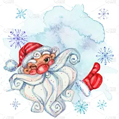 圣诞老人,矢量,圣诞卡,留白,请柬,水彩画,可爱的,贺卡,水彩画颜料,背景分离