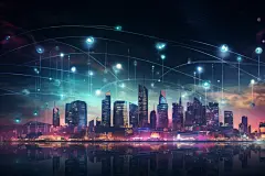 未来世界赛博朋克现代城市建筑插画