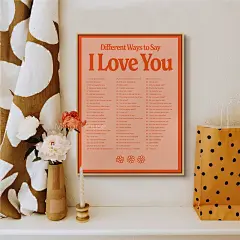 镜屋 北欧ins韩系英文装饰画极简海报卧室挂画用不同的方式说爱你-tmall.com天猫
