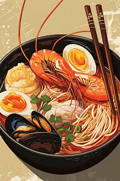 AI数字艺术国潮米粉面条美食插画-众图网