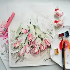 水彩---郁金香 - 高清图片，堆糖，美图壁纸兴趣社区