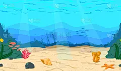 卡通海，海洋。海底世界.