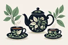 手绘谷雨时节深绿怡人茶叶插画