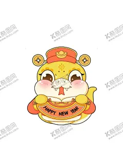 蛇年插画 【酷图网】2025,蛇年,新年,春节,手绘,卡通形象,IP,锦鲤,财神,插画