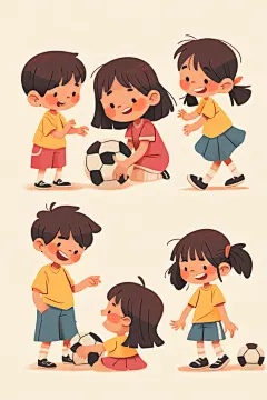 足球六一儿童节卡通儿童玩耍游戏插画