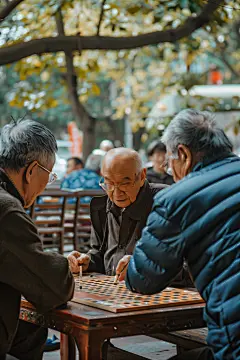 老年人公益项目公园下棋图片