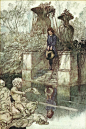 #佳作赏析# 英国插画家Charles Robinson (1870–1937)，为《爱丽丝梦游仙境》、《格林童话》、《秘密花园》等知名童话书都绘制过插画。 ​​​​