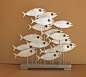 Abstract Metal Fish Sculpture Free Standing Chrome Black Us Artist Jere Styl: 