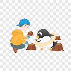 卡通可爱企鹅与男生手绘插画卡通手绘PNG图片 来自PNG搜索网 pngss.com 免费免扣png素材下载！