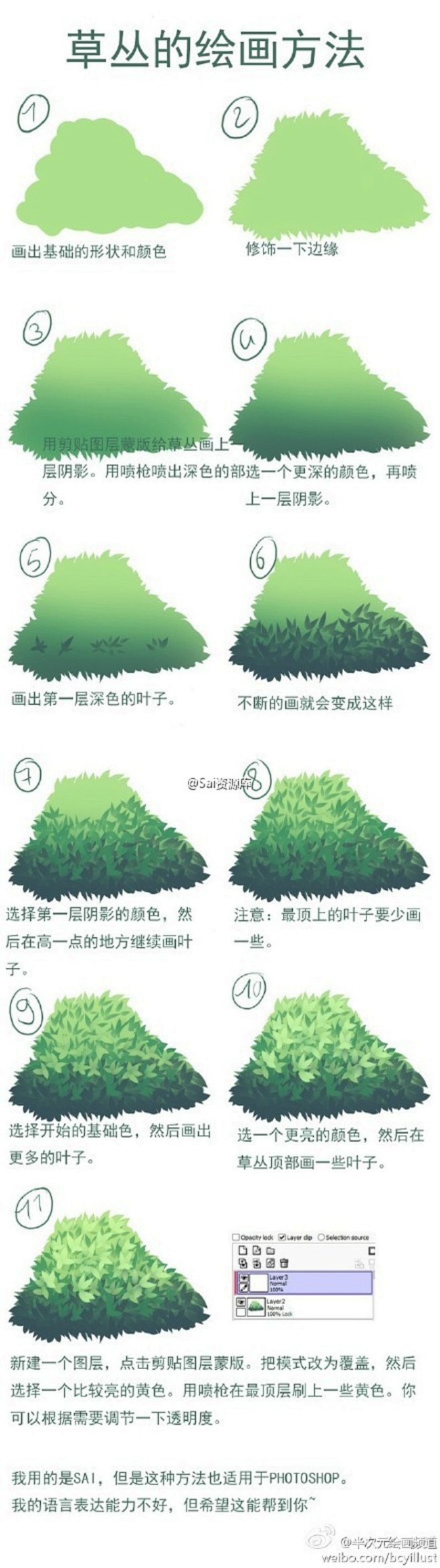 #SAI资源库# 动漫场景植被和草丛的画...