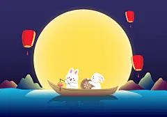 点击来源直接获取大图文件 |月亮和小白兔中秋节主题矢量插画