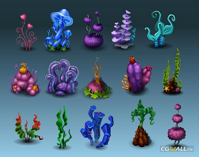 海底世界各种植物游戏道具设计