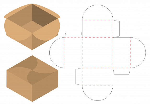 翻盖产品包装盒刀版展开图模板矢量图素材