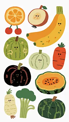彩色手绘蔬菜水果