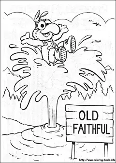 卡通坐在喷泉上的动物手绘线稿图片