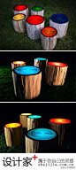 #设计家好设计#你以为这是木头做的创意灯具？只猜对一半！它们的确是用木头为原料的创意设计，但却是凳子哟，这么有趣的设计是不是让你跃跃欲坐了！ - 你我觅 - niwomi.com