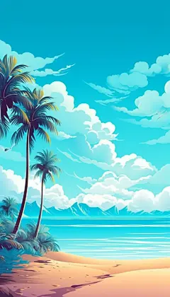 绿色扁平风清爽夏季海边插画图片