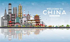 灰色,蓝色,城市天际线,欢迎标志,建筑外部,成都,建筑,郑州