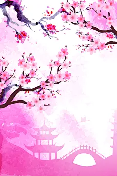 简约手绘创意高端粉色樱花唯美背景