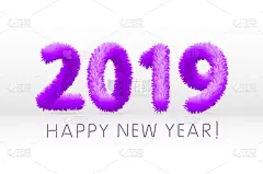 现代,毛发蓬乱,2019,紫色,羊毛,多毛的,贺卡,传单,新年前夕,问候