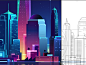 【审美练习 | 插画】来自摩洛哥的设计师 RomainTrystram 擅长运用简单的图形绘制出光感细腻的场景插图，运用不同的色彩搭配产生夜晚城市中灯火通明氛围，对色彩的把控能力绝对是大家学习的标杆。（dribbble.com/RomainTrystram）#设计秀# ​​​​