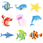 海底动物卡通手绘海洋海底动物生物元素插画
