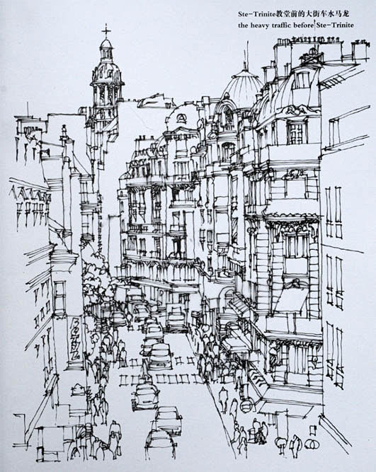 陈新巴黎建筑钢笔画速写1 - 老泥鳅素描...