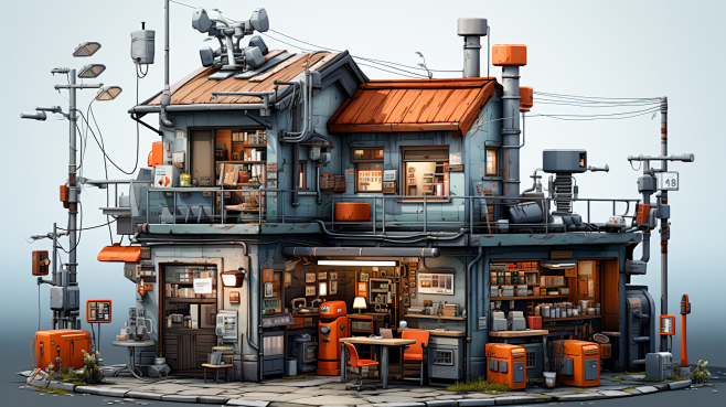 AI卡通商店超市建筑插画素材 游戏场景概...