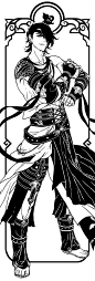 美しい男の白黒線のドラフト
