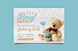 Boy baby shower invitation with bear Premium Vector