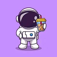 太空人与珍珠奶茶未来感的饮品广告创意插画