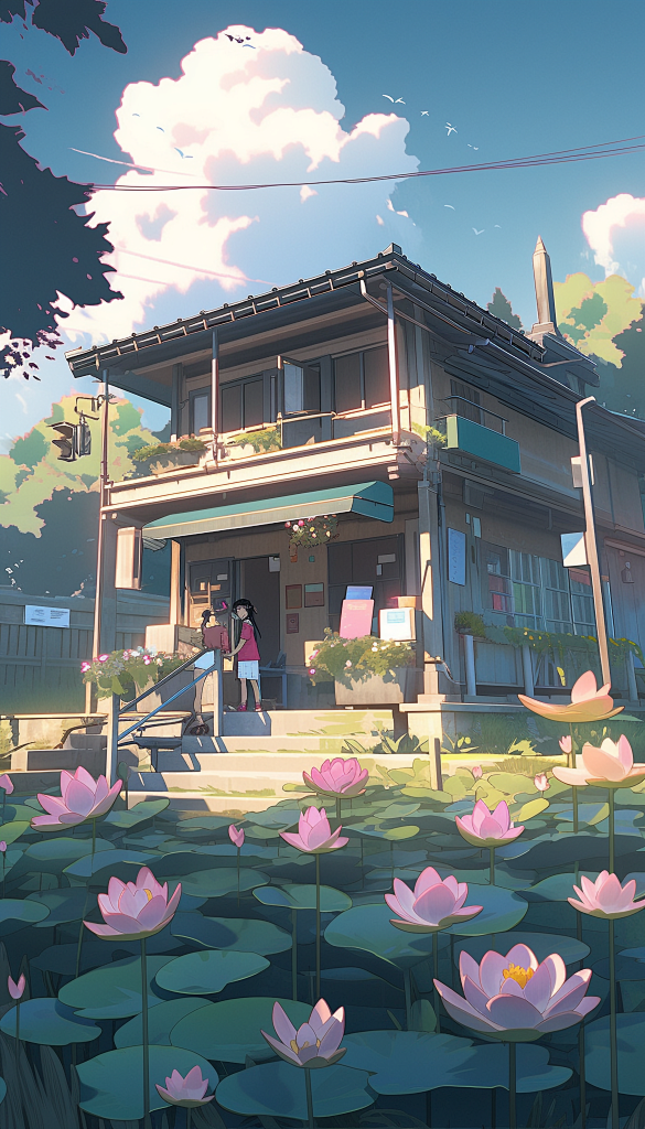 设图手绘夏日夏天国风荷花插画夏季插画