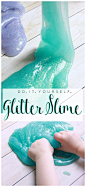 Looking for a budget friendly and easy DIY for the kids? This Glitter Slime is all of the above and only takes a few minutes to make! Click for the tutorial!: 