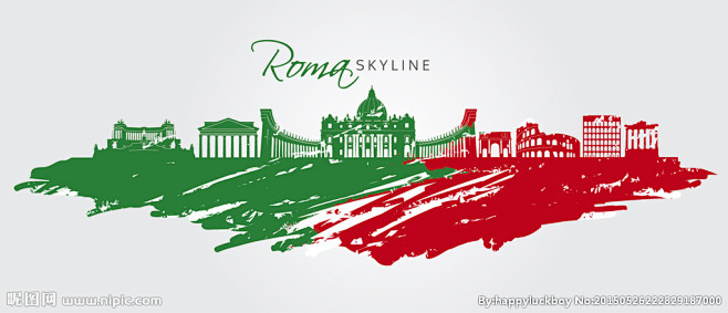 罗马手绘彩色城市素材