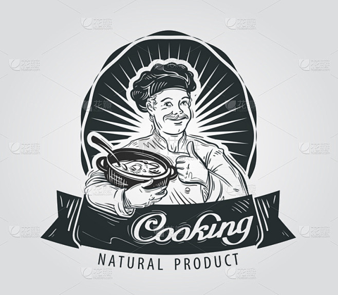 烹饪的矢量 logo 设计模板。食物或厨师的图标