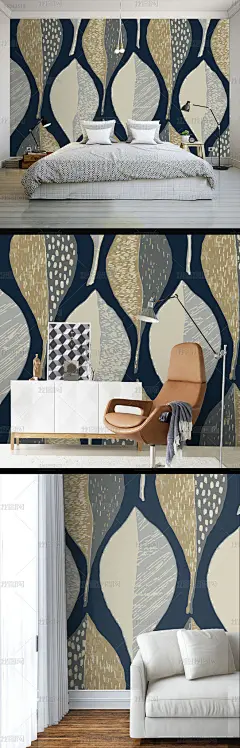 现代简约手绘树叶墙纸