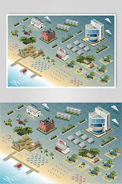 海边城市建筑房屋矢量素材