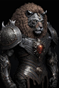This may contain: an image of a man in armor with a lion on his chest and two horns