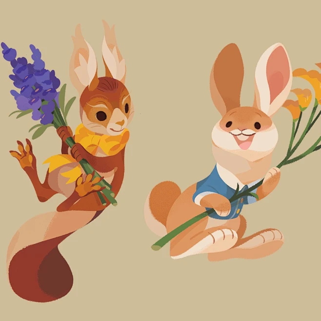 A smartly-dressed red squirrel and brown rabbit strike a pose-花瓣网