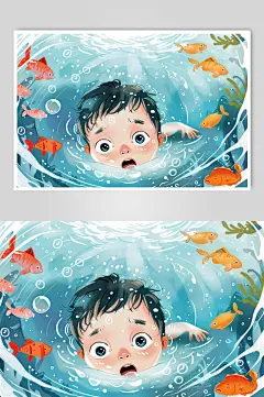 AI数字艺术夏季防溺水插画