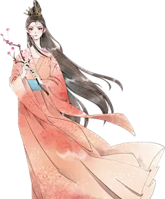 古风唯美人物插画素材-拿梅花女
