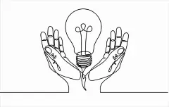 一笔画 | 图源免费EPS文件 |连续线条绘制的人手握着灯泡，智能创意的单线艺术概念。矢量插图