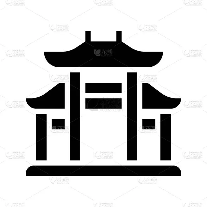 中国建筑的拱门矢量，中国农历新年的固体风格图标素材-花瓣网