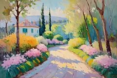 公园艺术设计自然绘画田园花园油画插画图片