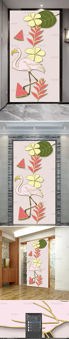 现代简约火烈鸟玄关装饰画