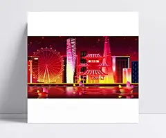 扁平化城市夜景建筑矢量插画|