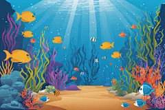 海鱼大海珊瑚礁深海生物海洋插画图片